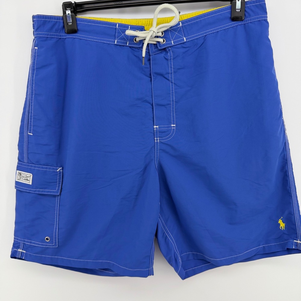 Polo Ralph Lauren Swim Trunks Men XXL Blue Board Shorts Yellow Pony Mesh Lined